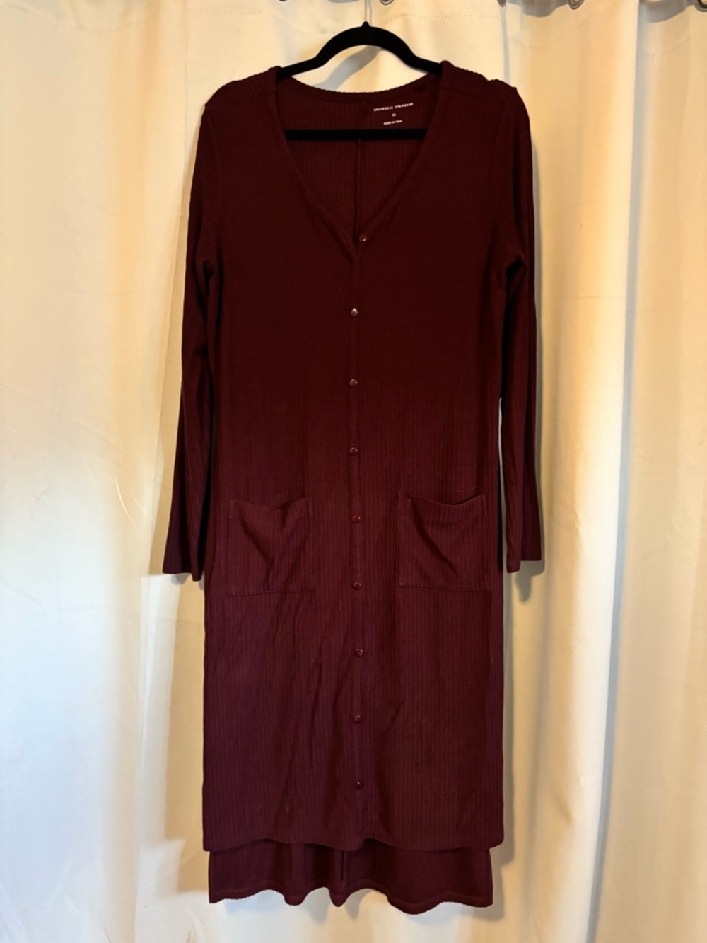 Universal Standard Long-Sleeve Ribbed Button-Front Dress - Burgundy